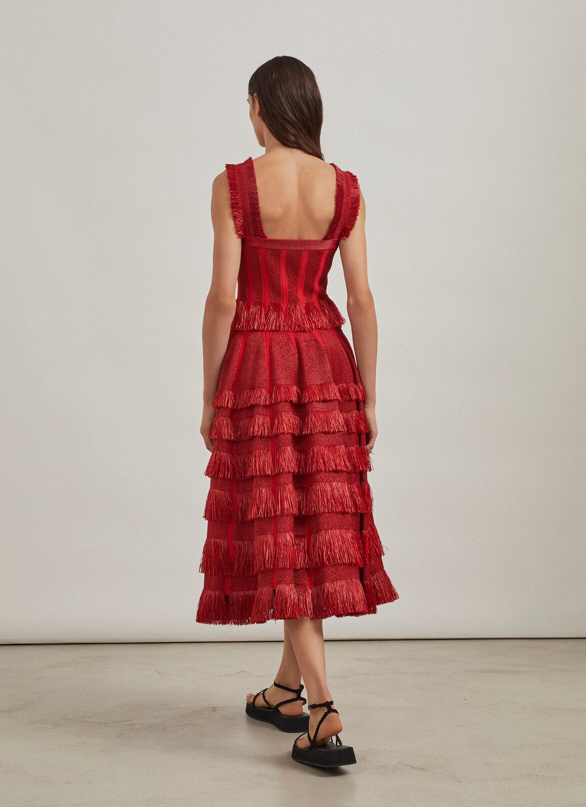 Knit and raffia bustier dress ALAÏA SCARLET KNIT AND RAFFIA BUSTIER DRESS
